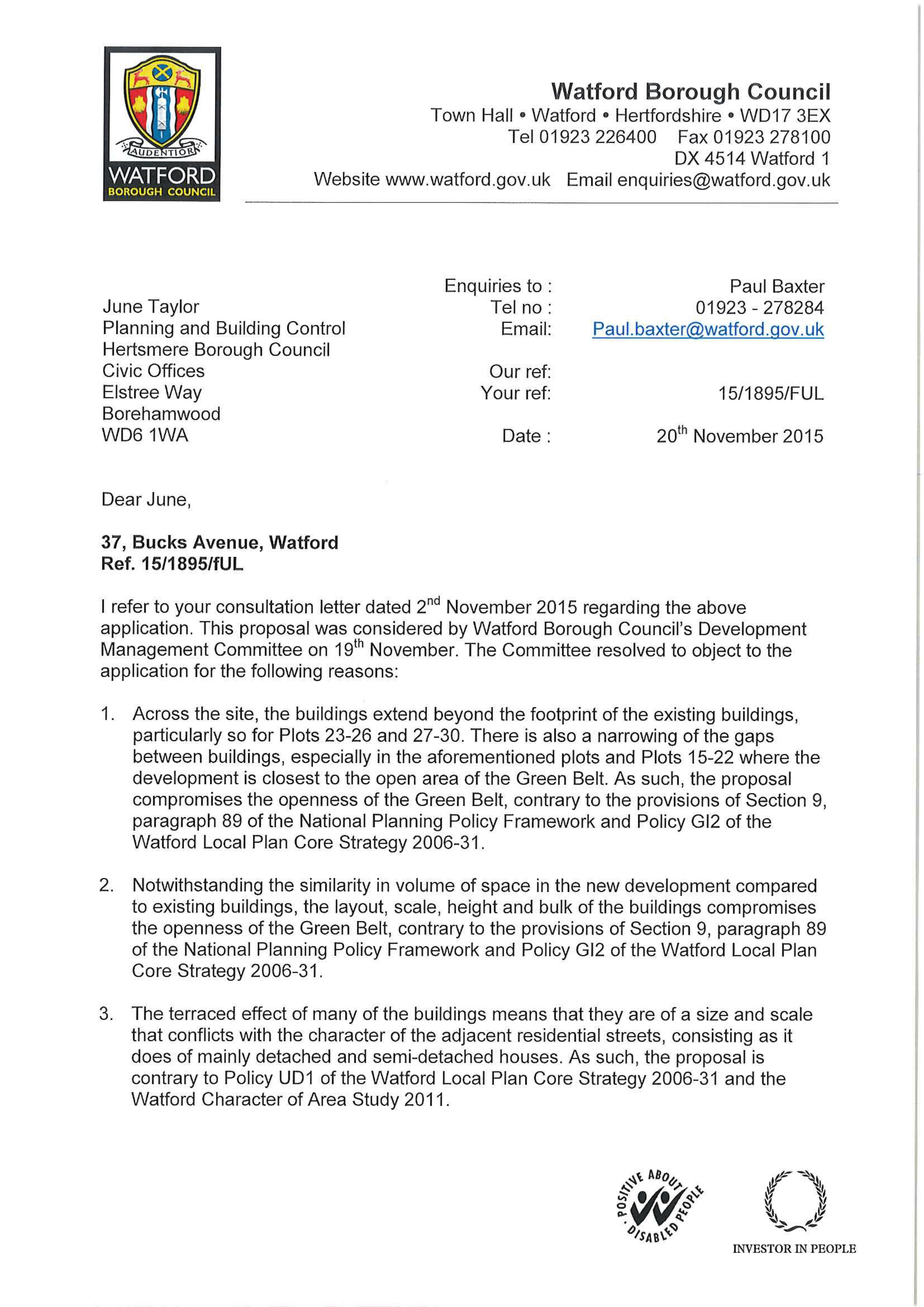 Bucks Meadow WBC Letter to Hertsmere01.png